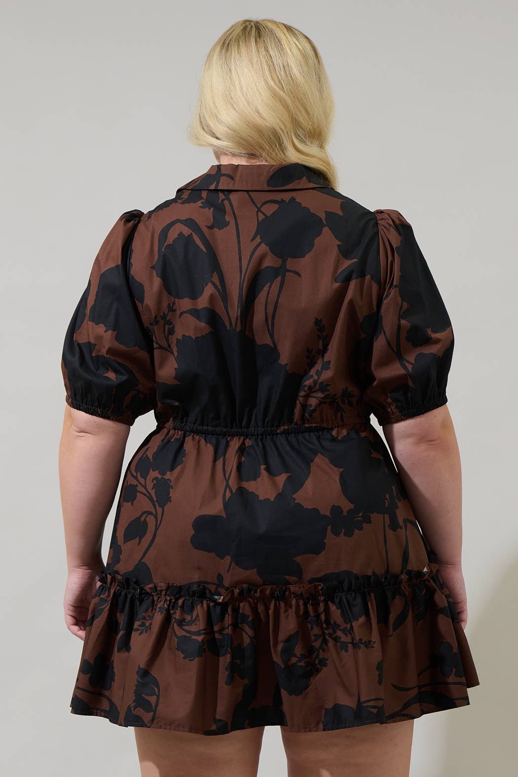 Chocolate Somerton Floral Stacie Button Down Mini Dress Curve for wholesale on Faire1