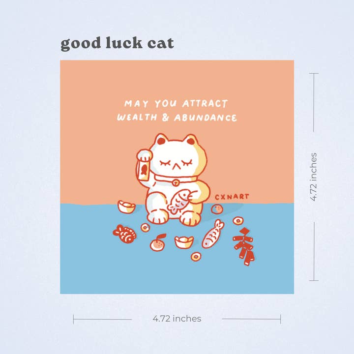 good luck cat art print for wholesale by cxnart