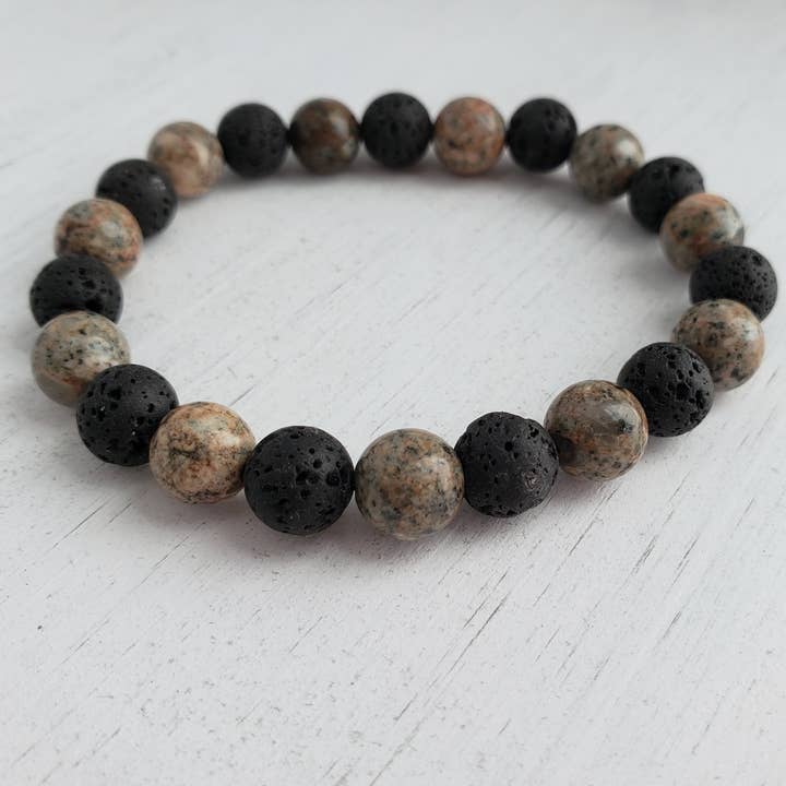 Stretch Bracelet - Leopard Jasper & Lava for wholesale by Divine Dragon Designs