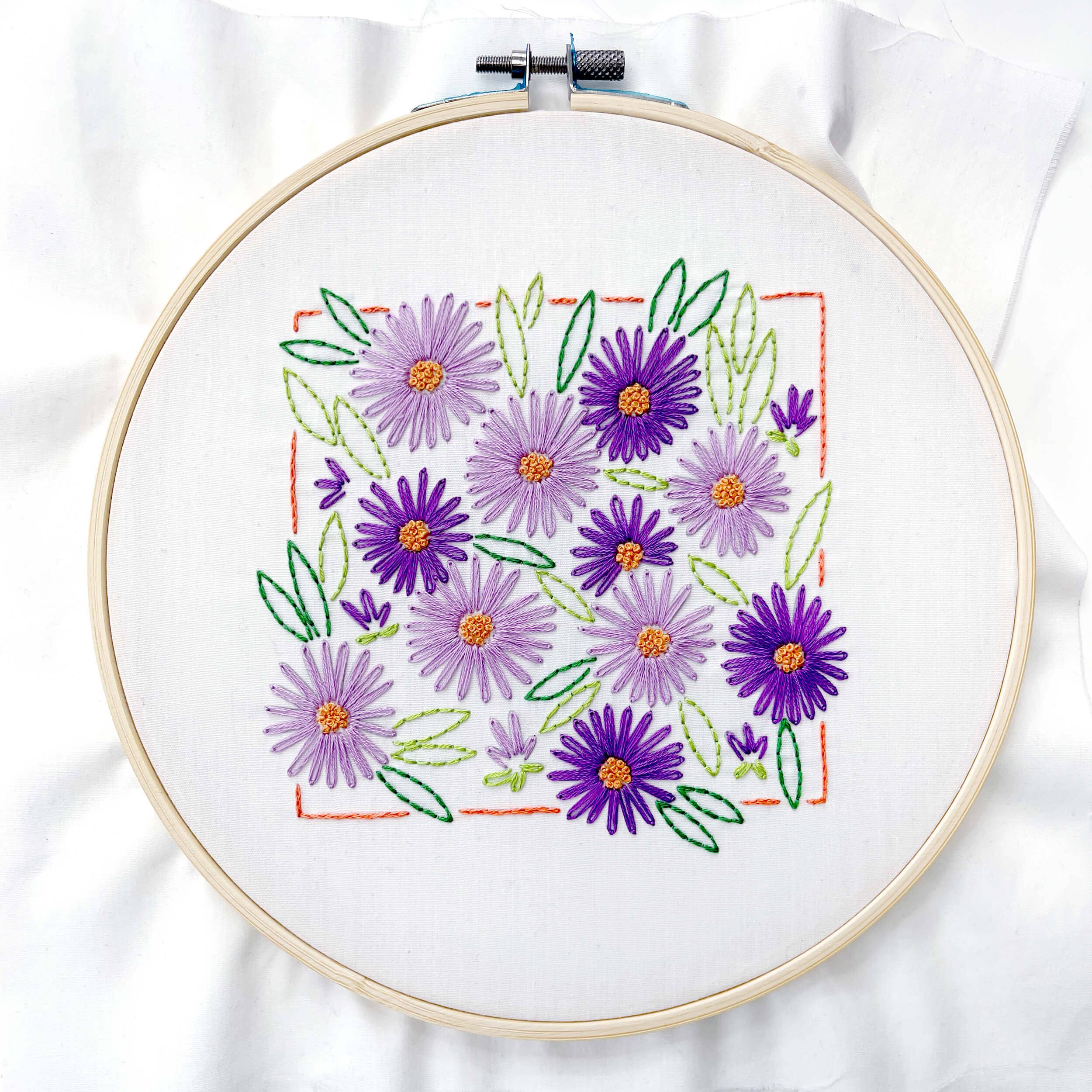 Penguin & Fish - Wholesale Embroidery/Cross Stitch Supplies - September Aster 8" embroidery kit6