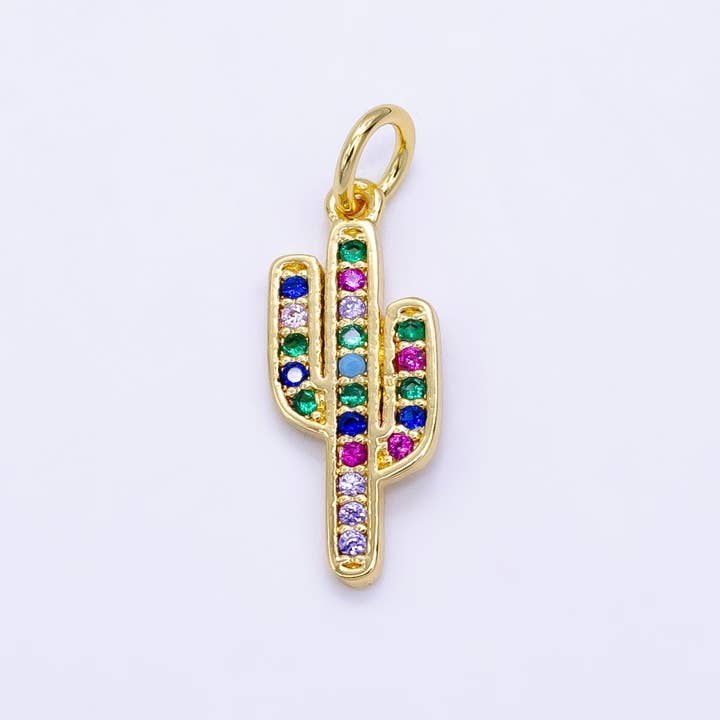 Dainty Cactus Charm Saguaro Pendant Gold Filled Charm for Teen Jewelry Colorful Micro Pave charm Necklace Earring Bracelet Charm Supply C-629 for wholesale by Aim Eternal