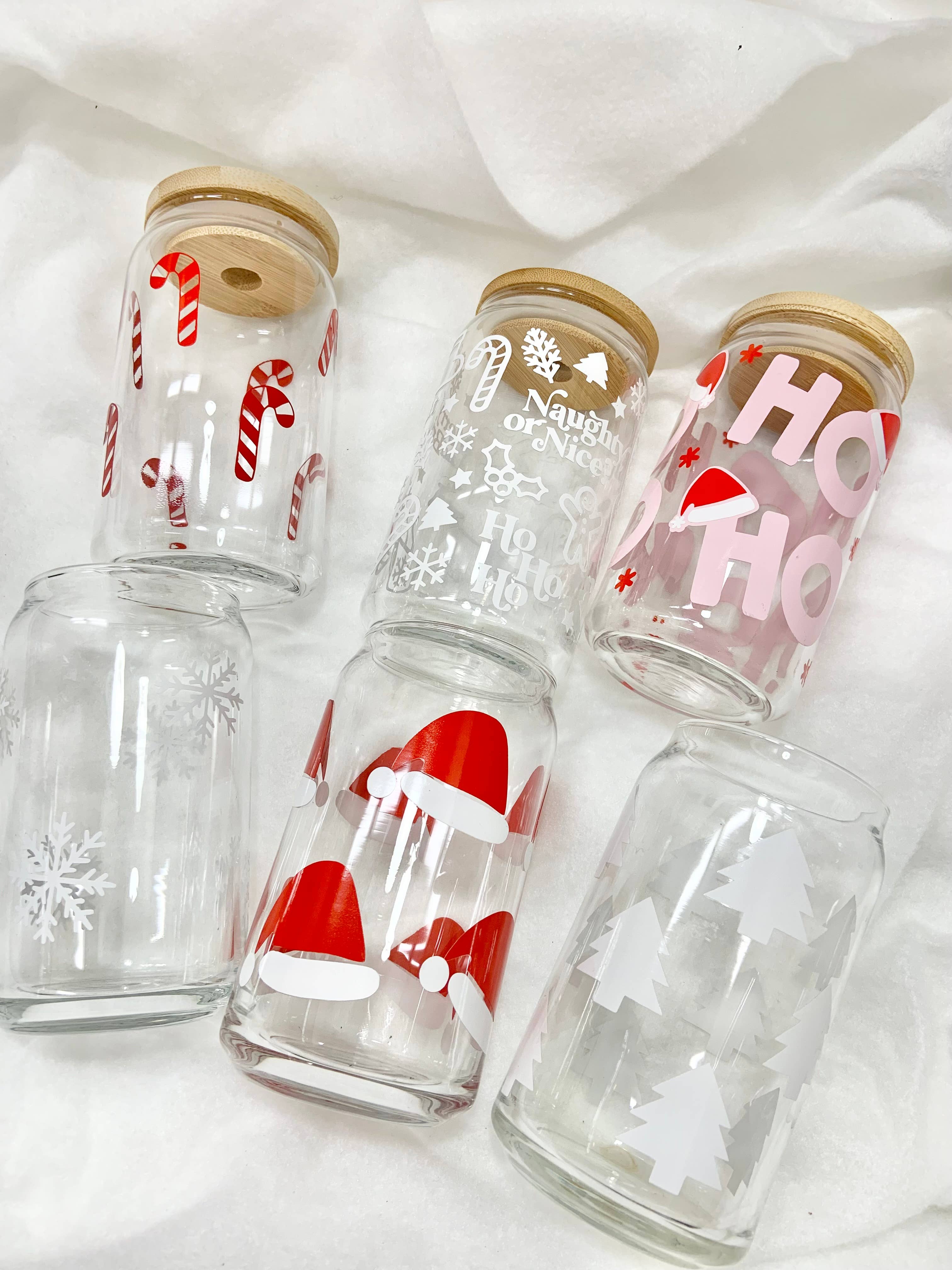 White Snowflake 16 oz Glass Cup for wholesale on Faire4