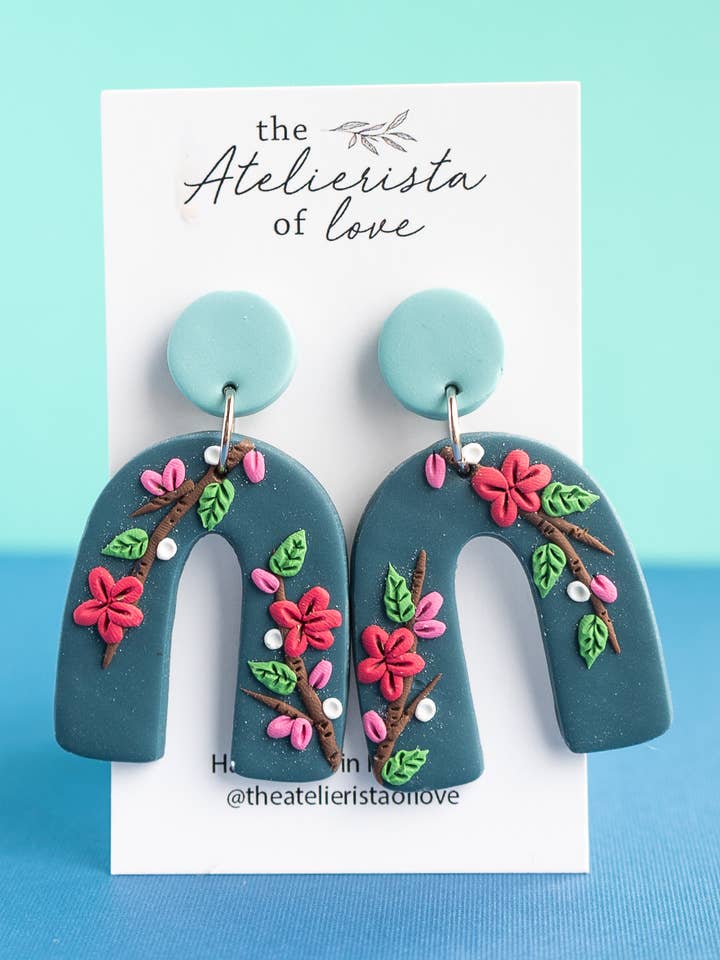 Dark Turquoise Cherry Blossom Print for wholesale by The Atelierista Of Love