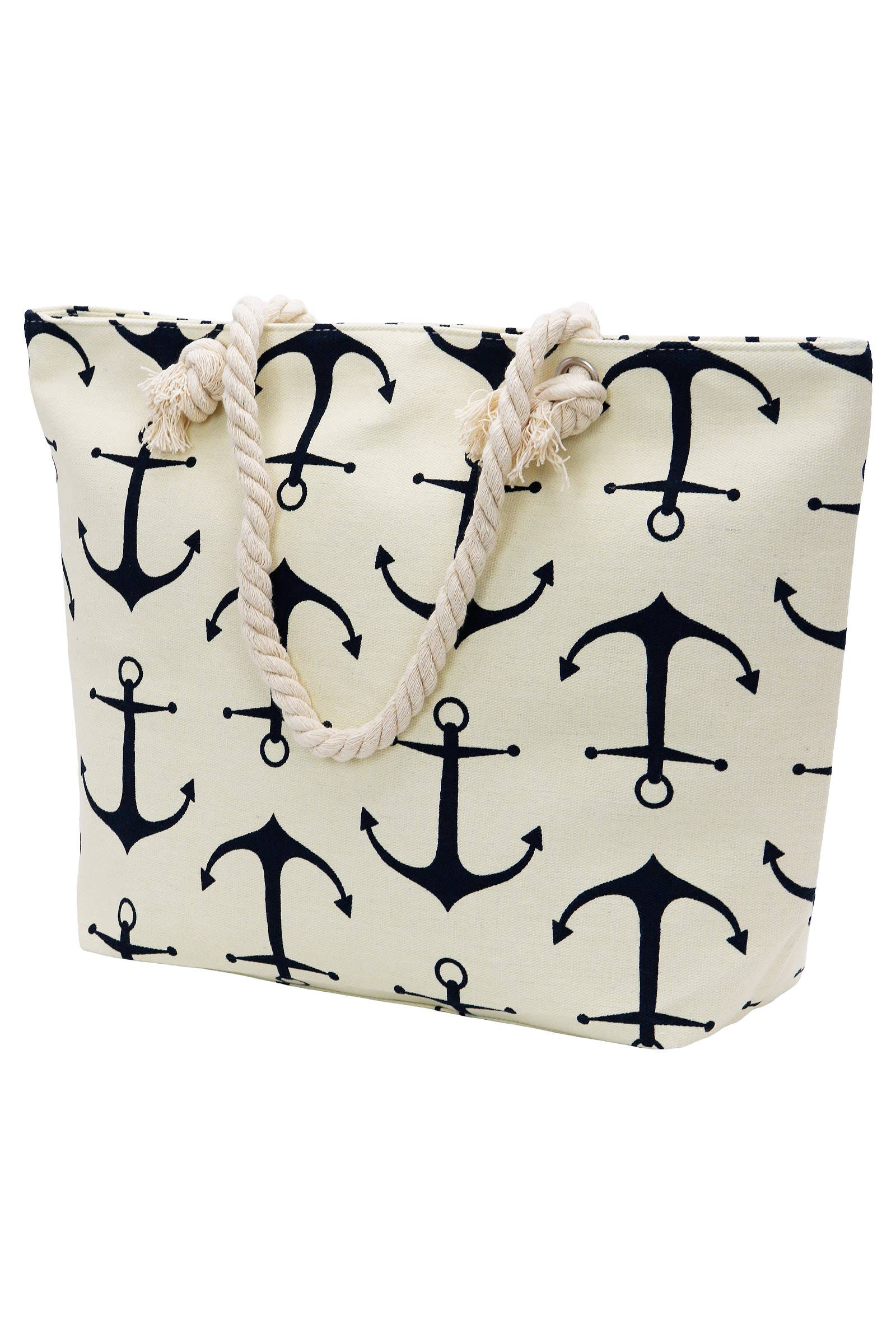 Cap Zone - Vendita all'ingrosso Borsa tote - Donna - Borsa in tela di juta con cerniera e ancora nautica4