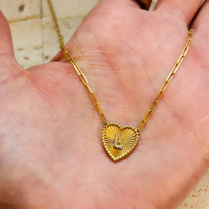Radial Heart Initial Necklace for wholesale by LB Beadz