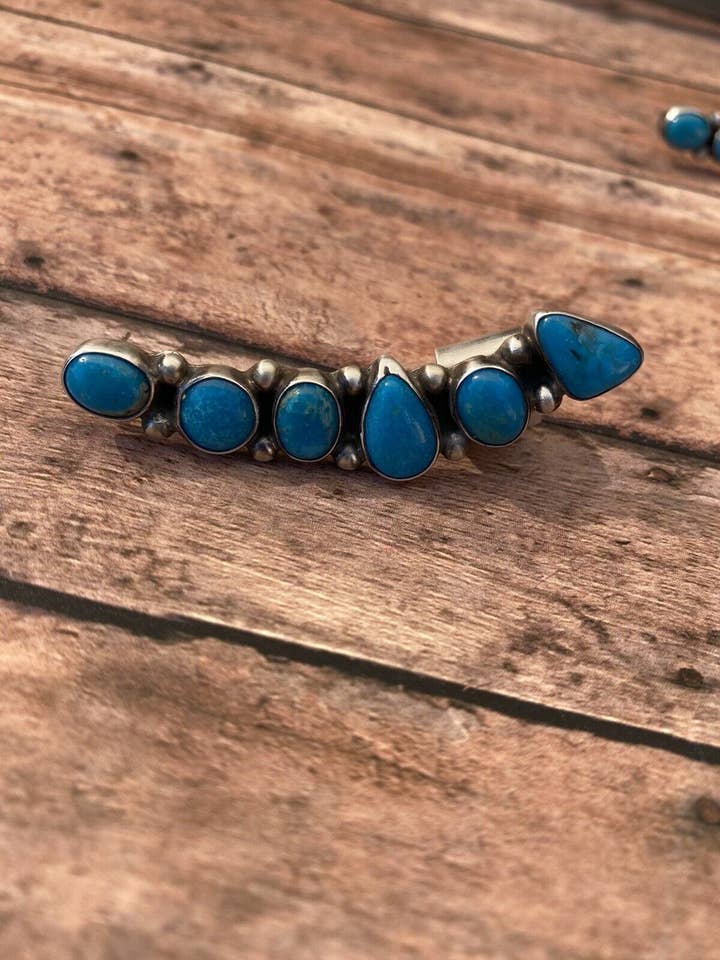Bracelet d'oreille Navajo en argent sterling et turquoise signé pour la vente par Nizhonitradersllc