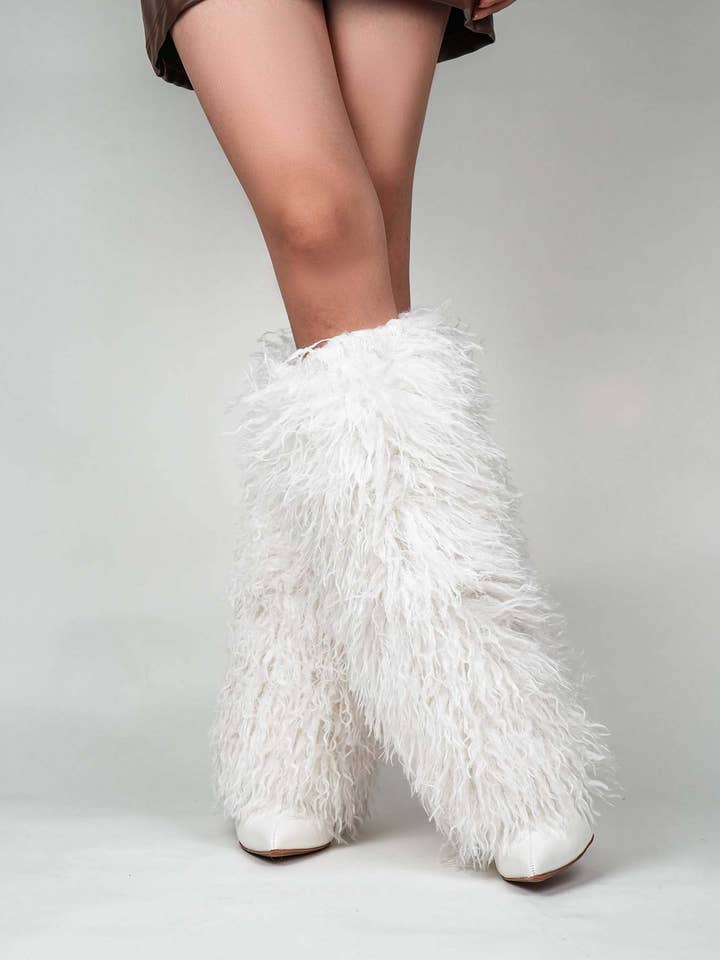 White Women's DEMURE DIAMANTE FAUX FUR BOOT for wholesale on Faire7