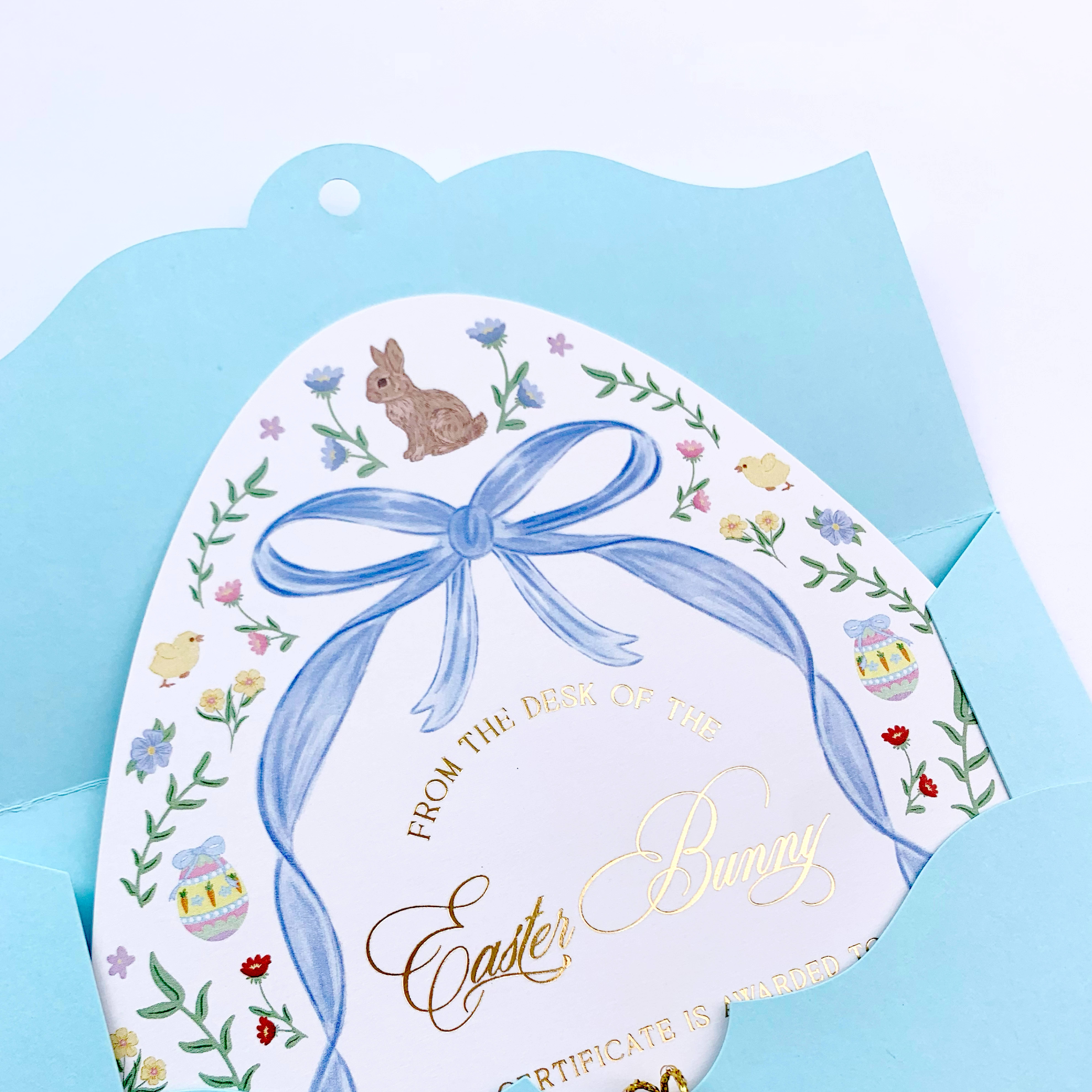 Black Bow Studio - Wholesale Easter card - Easter Bunny Good Egg Certificate and Envelope Blue4