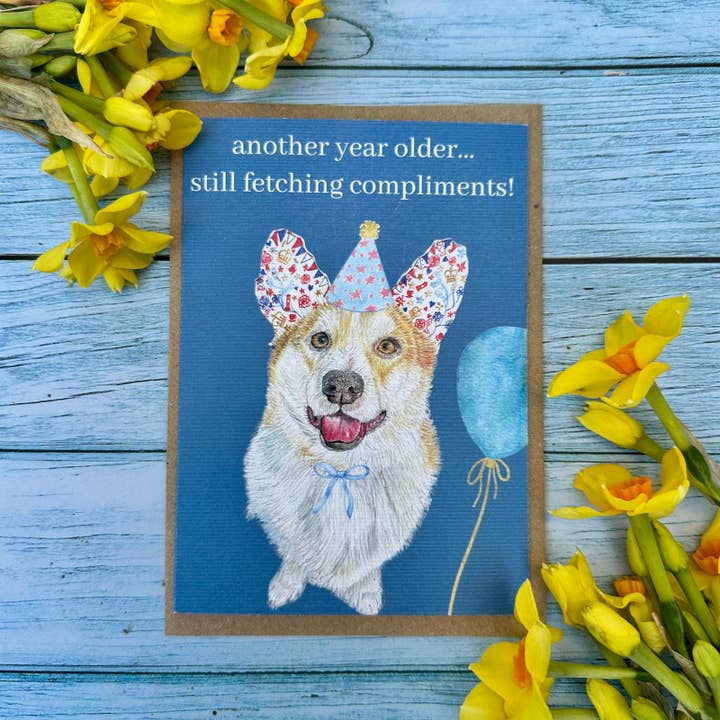Jen Winnett Eco Artist - Vendita all'ingrosso Biglietti di auguri - Compleanno del Cane Corgi | Cartolina Ecologica Carina Colorata Divertente