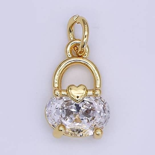 24K Gold Filled Mini Purse Charm Micro Pave CZ Bag Basket Pendant | AJ-354 for wholesale by Aim Eternal