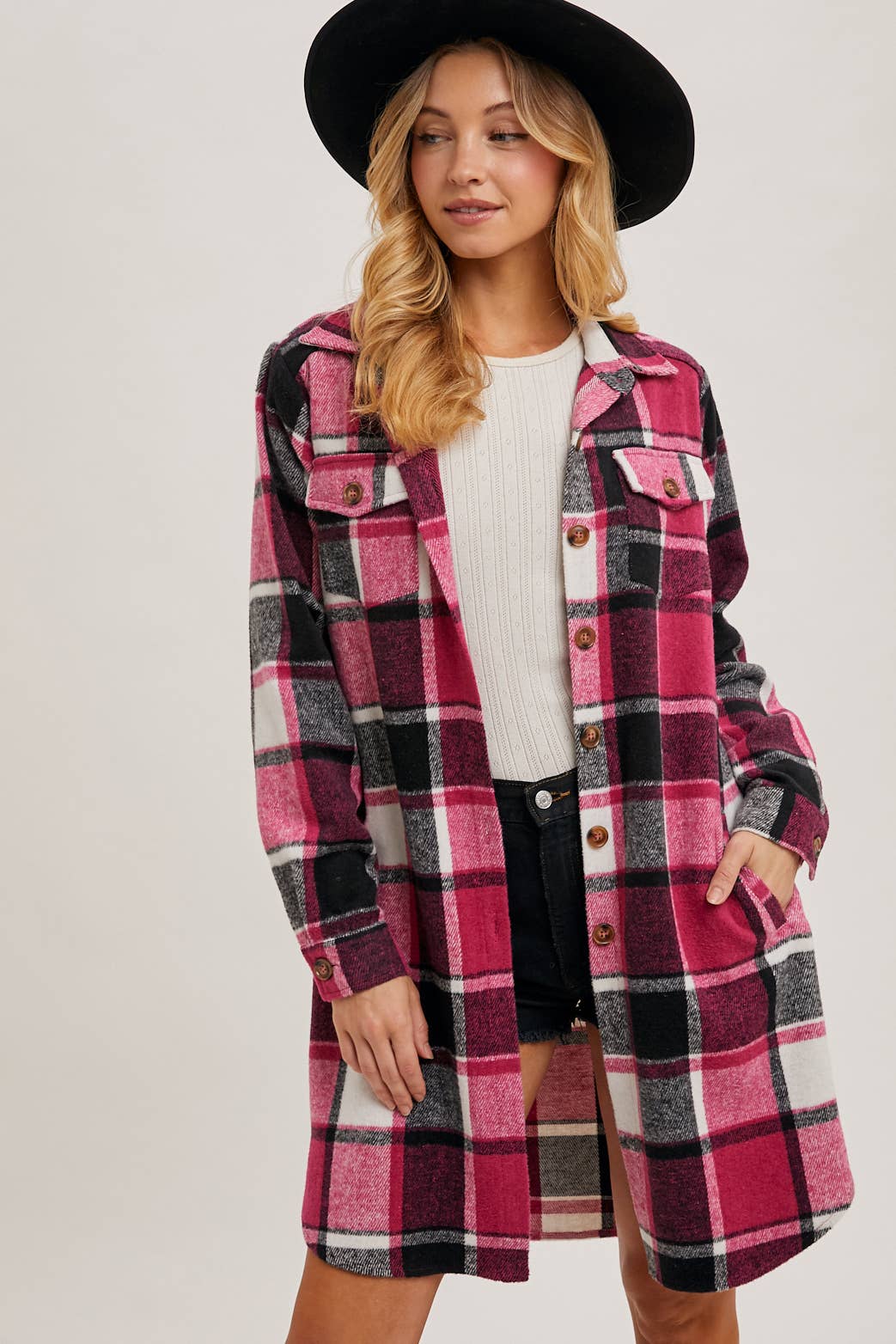 Bluivy – Engroshandel Skjortejakke/shacket – til kvinder – FLANNEL PLAID LANGLINE SHACKET10