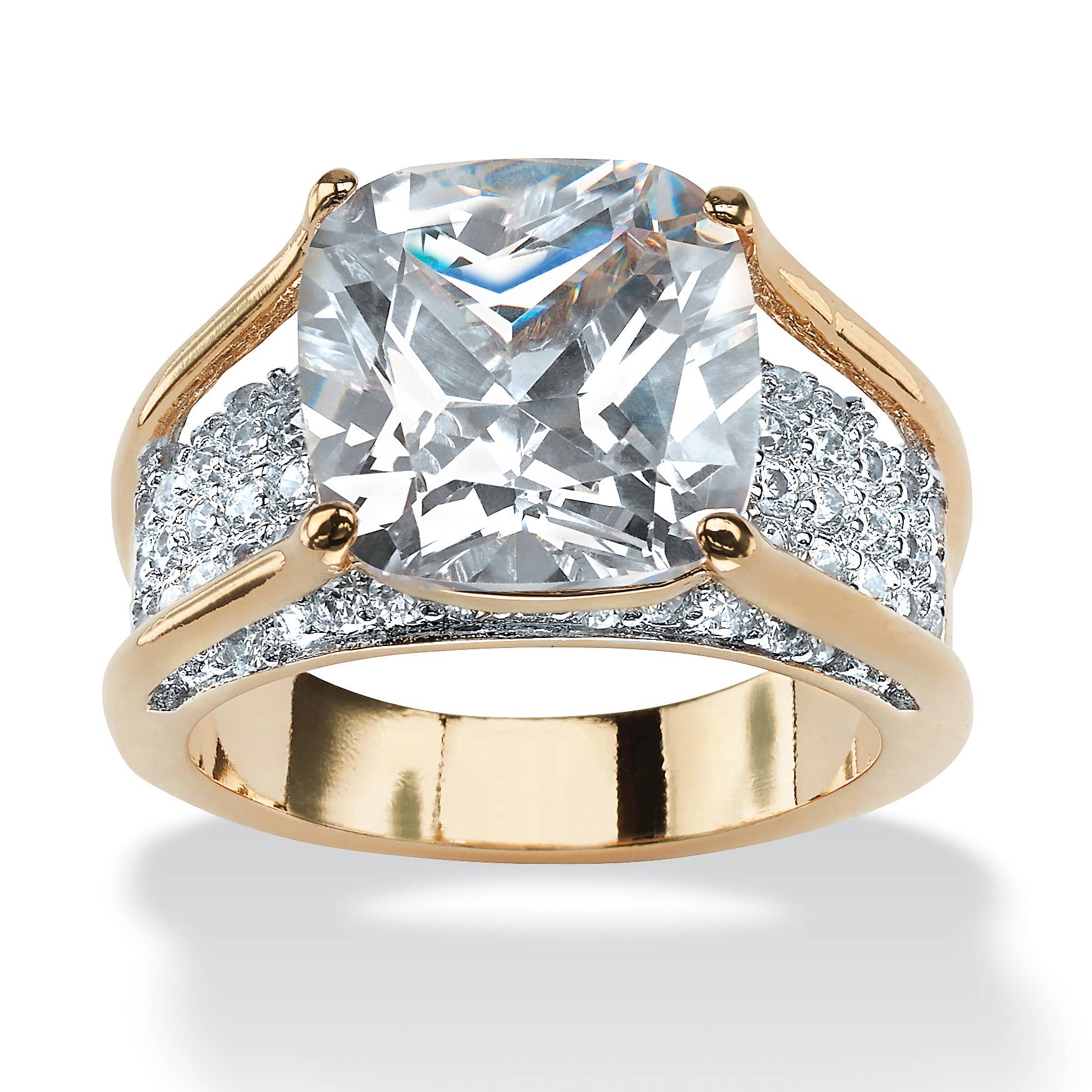 PalmBeach Jewelry - Wholesale Engagement Ring - Cushion-Cut White Cubic Zirconia 18k Gold-Plated Ring0