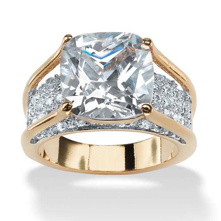 PalmBeach Jewelry - Wholesale Engagement Ring - Cushion-Cut White Cubic Zirconia 18k Gold-Plated Ring