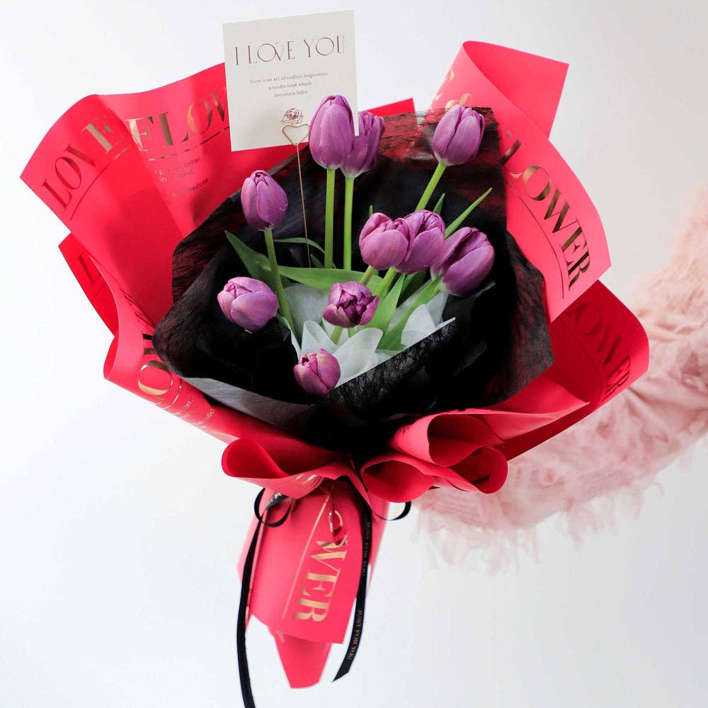 Elegant Design Supply - Wholesale Flat Wrap - Love and Flower Gold Foil Waterproof Flower Wrapping Paper (10 sheets/bag)8