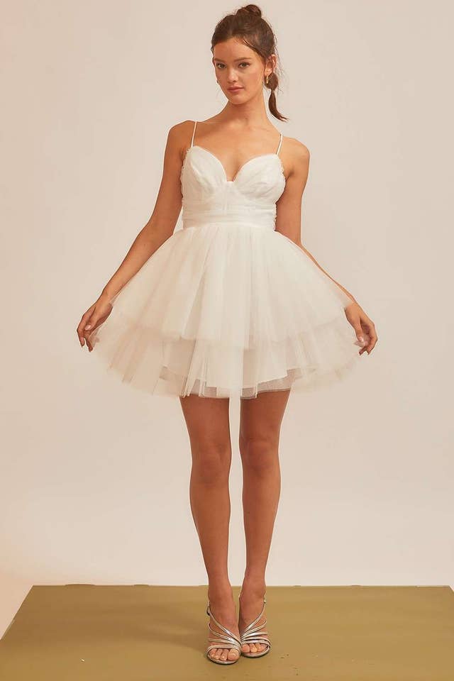 Main Strip - Wholesale Dress - Women's - Back Cross Tie Shirring Organza Mini Dress