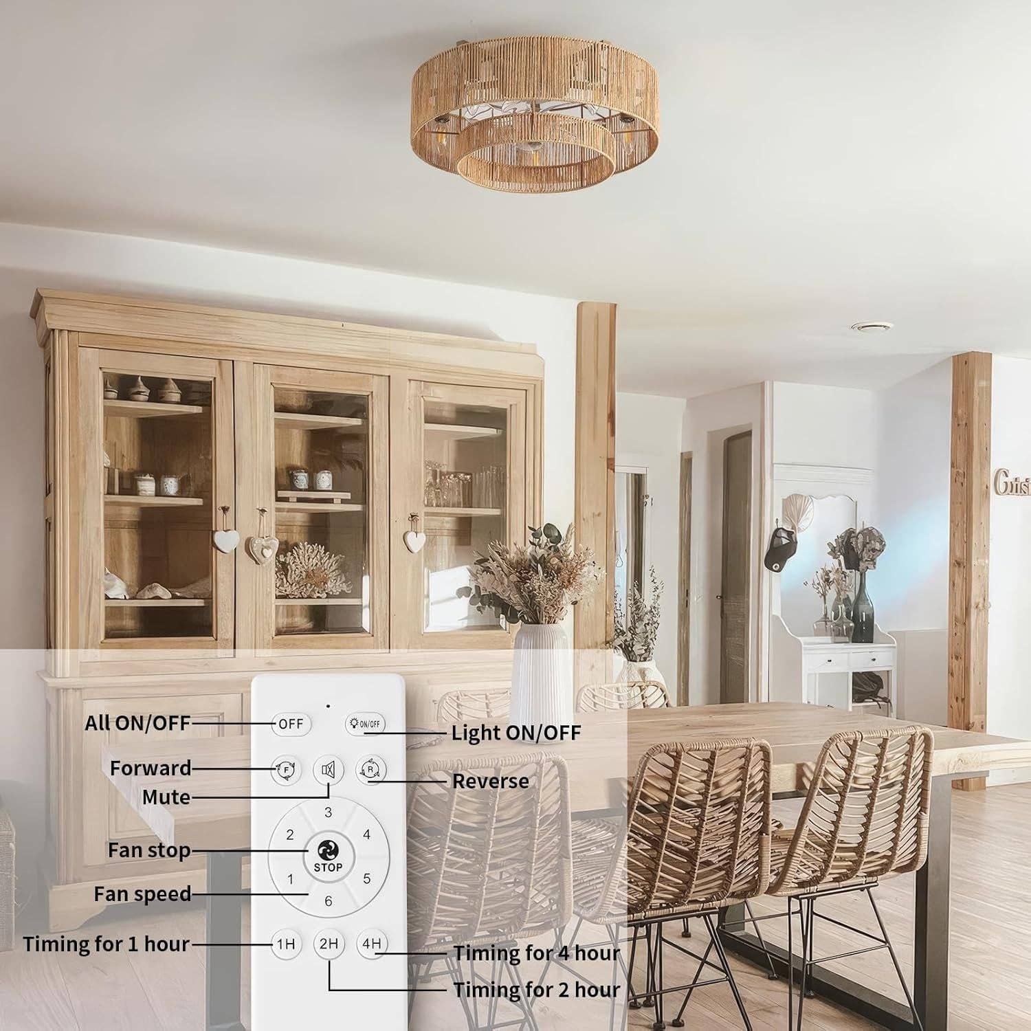 20 Inch Boho Rattan Ceiling Fan With Light And Remote for wholesale on Faire7