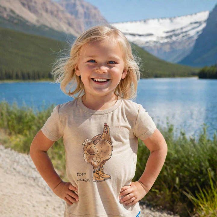 Barefoot Baby - Wholesale Screen Printed T-Shirt - Kids - "Free Range" Chicken Funny Country Western Summer Clothing1