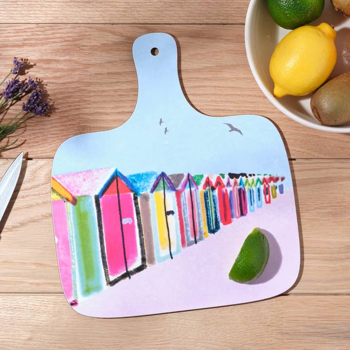 Brighton Beach Huts Chopping Board, Sussex Gift, LCHOP096 for wholesale by I Drew This