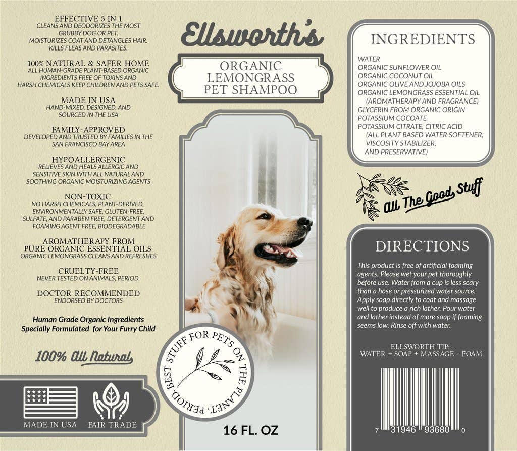 Fridaze Pets - Vente Shampoing – chien - Ellsworth Premium Shampooing bio pour animaux de compagnie - Citronnelle1