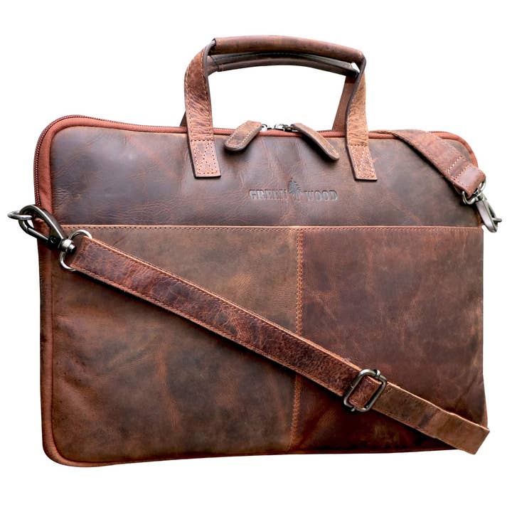 Fred Laptop Bag 13 Inch Leather with Detachable Shoulder Strap Macbook Air Sleeve for wholesale by Greenwood