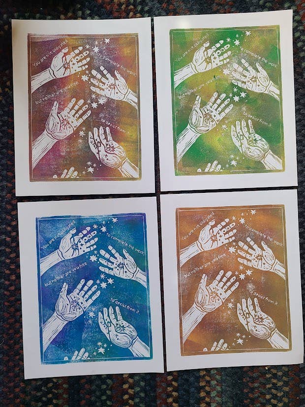 "You are Not Obligated to Complete the Work" Linocut Print for wholesale by FoxprintCards
