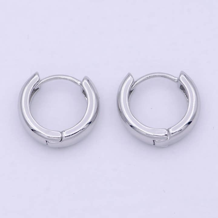 Aim Eternal - Wholesale Huggie Earrings - White Gold Filled 16mm Chunky Silver Huggie Hoop Earrings P-2480