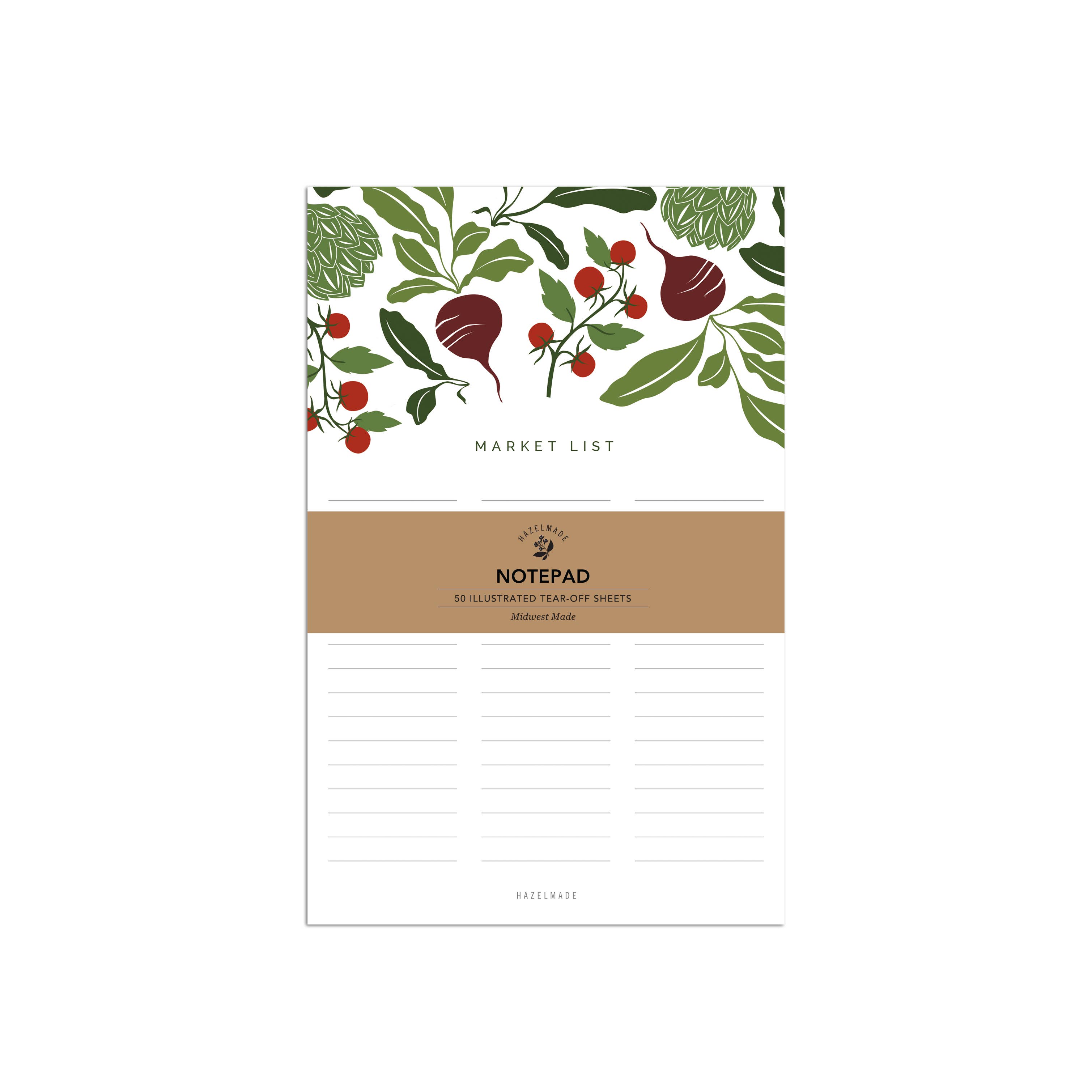 HAZELMADE® Tea Towels + Gifts - Wholesale Notepad - "Market List" Veggies Notepad / Large / 5.5" x 8.5"2