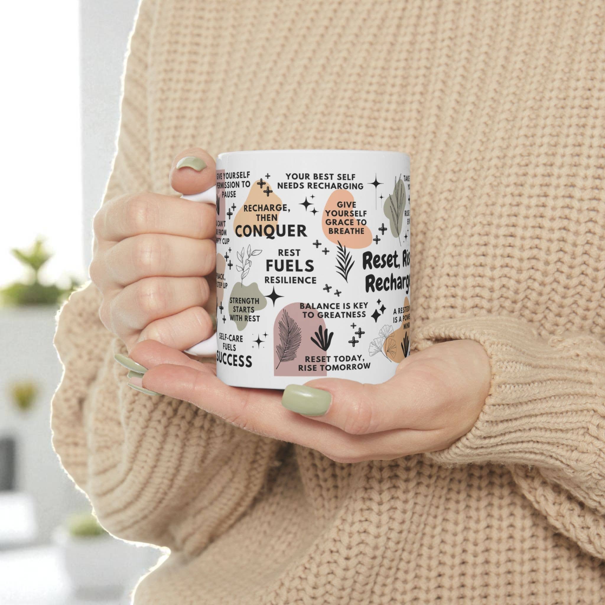 EMESLY - Wholesale Coffee Mug - Reset Rise Recharge Motivational Coffee Mug Gift; 11oz/15oz4