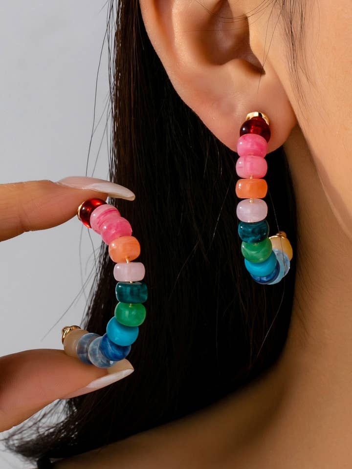 Regenbogen-Perlen-Creolen | 80E61634 für den Großhandel von JOSSLYN by wall to wall