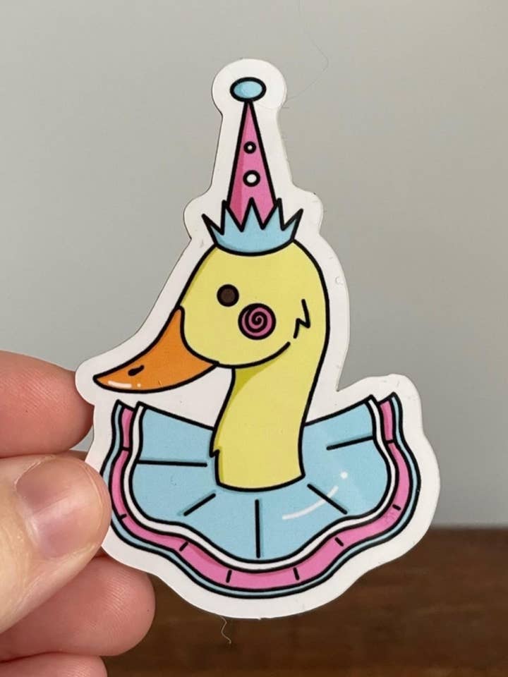 Sweet Pea the Clown Duck - pegatina de vinilo para venta al por mayor de Oli Jolly Ink