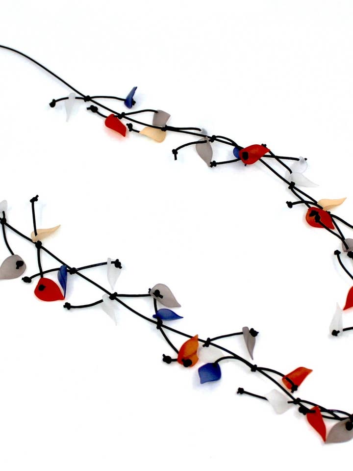J395 - Long Leather Necklace with Multi Resin Leaves for wholesale by Sea Lily