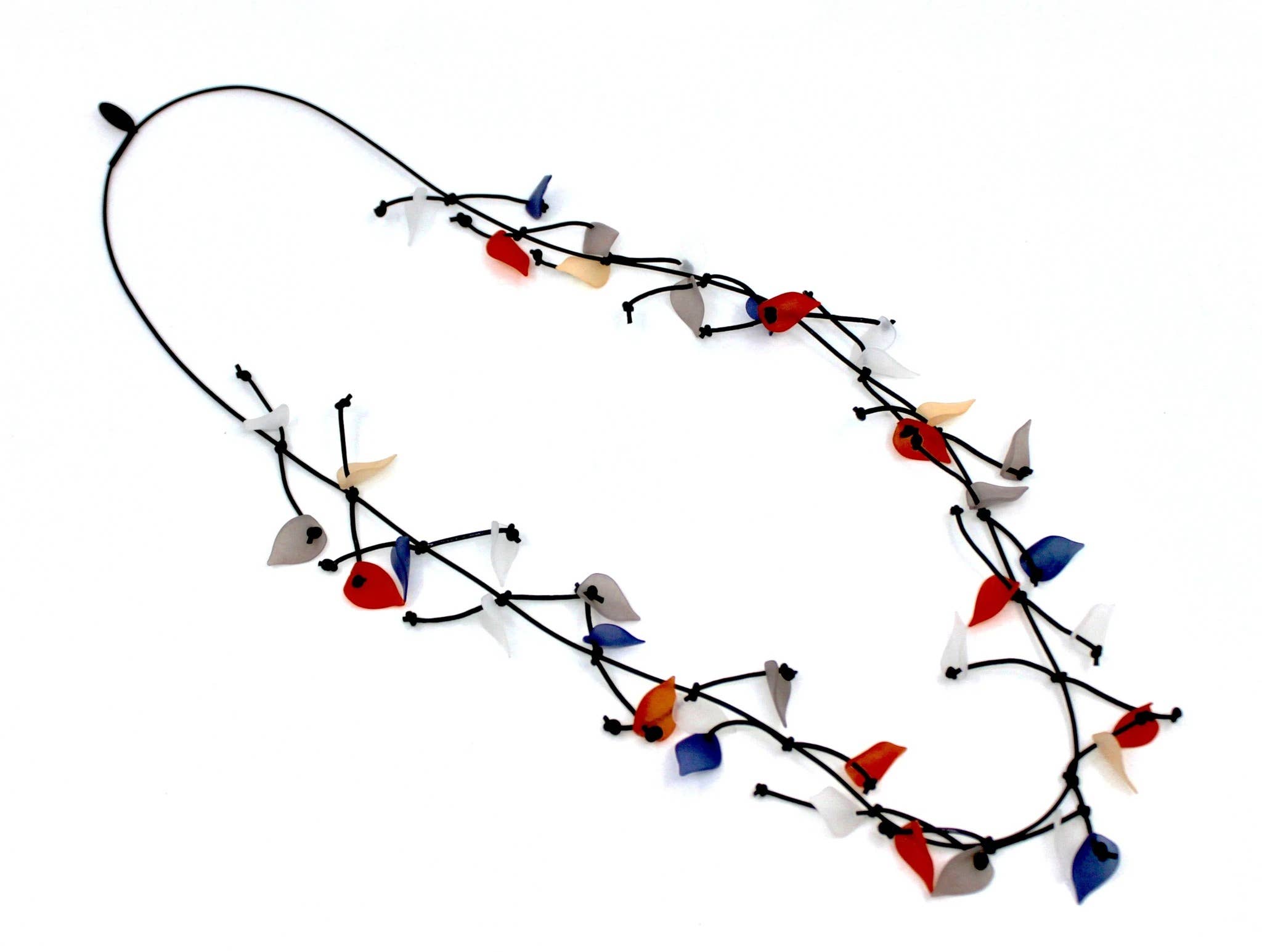 J395 - Long Leather Necklace with Multi Resin Leaves for wholesale by Sea Lily