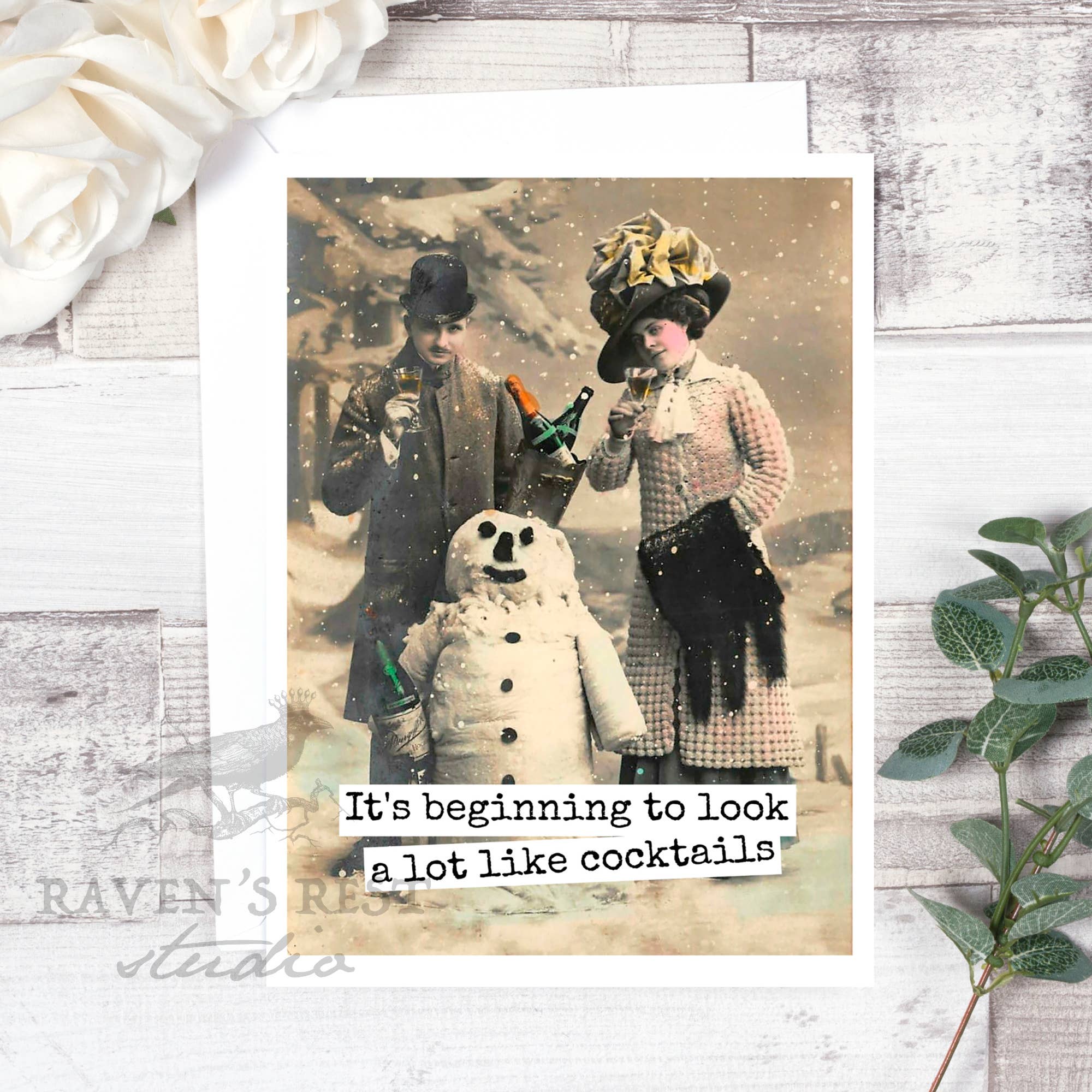 Raven's Rest Studio - Wholesale Christmas Card - It's Beginning To Look a Lot Like Cocktails. Christmas Card.2