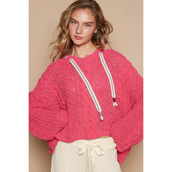 V Neck Hoodie Long Sleeve Roomy Fit Chenille Pullover Sweate for wholesale by Apolline