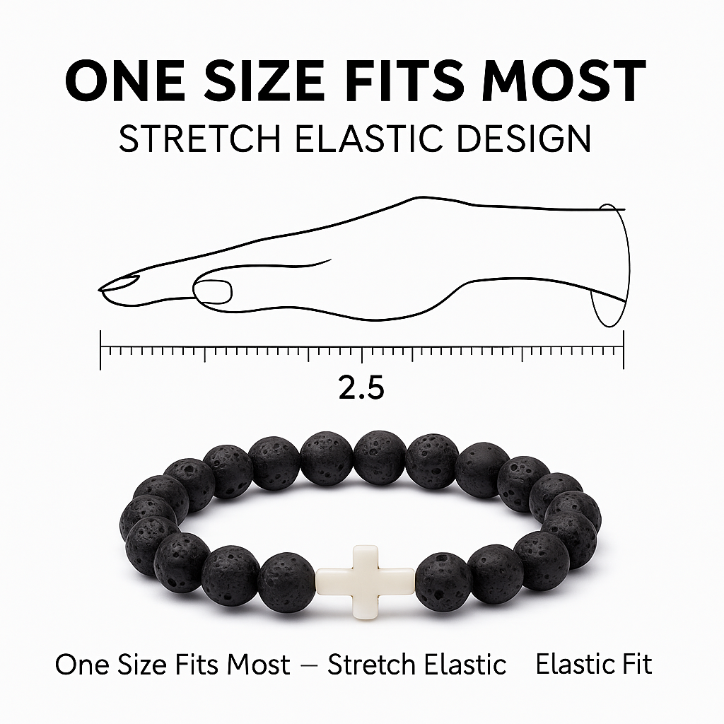 Gemscape UK - Wholesale Beaded Bracelet - Lava Rock & Black Onyx Beaded Bracelet with Cross – Healing 9