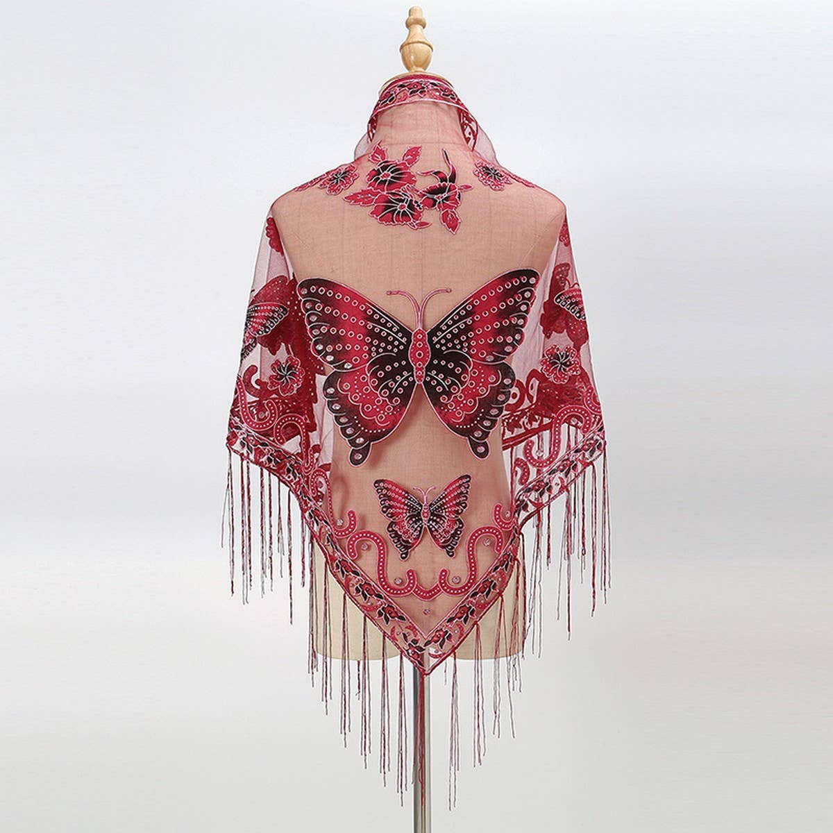 ACCITY - Wholesale Wrap - Women's - LACE BUTTERFLY EMBROIDERED TRIANGLE SHAWL_CWMM19943