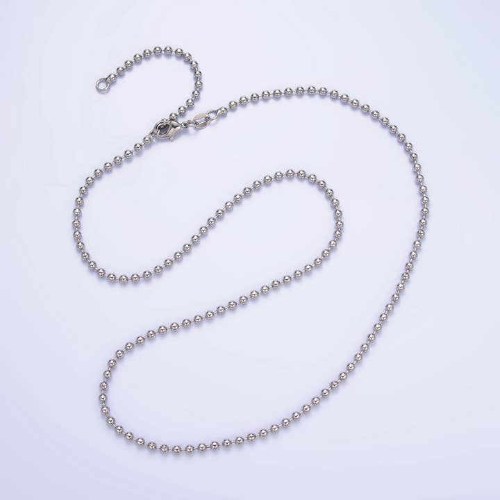 White Gold Filled 2.5mm Ball Bead Bar 17.2 Inch with Extender | WA-3045 for wholesale by Aim Eternal