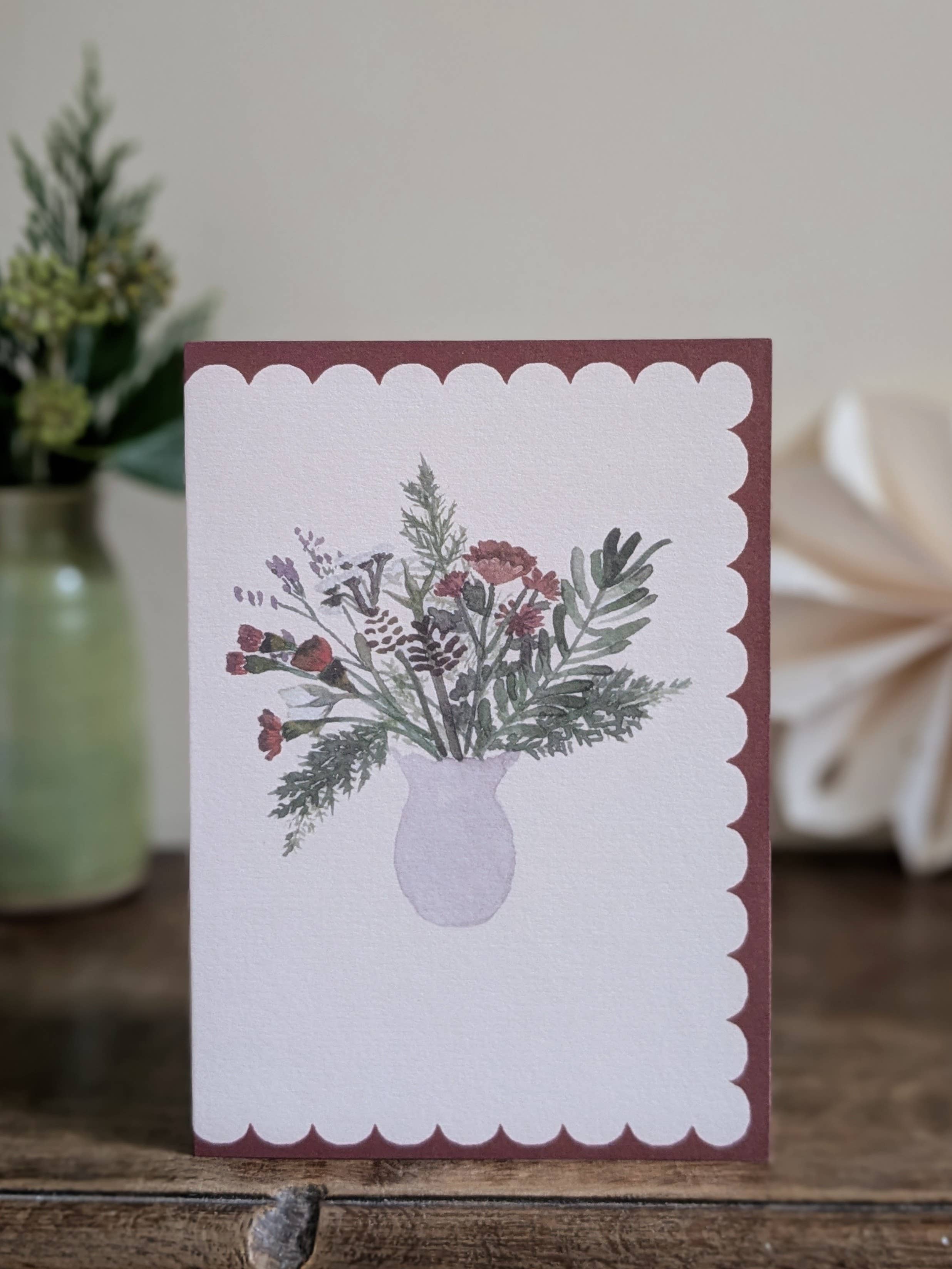 The Hidden Pearl Studio – wholesale Christmas card – 'Christmas Bouquet' Scallop Edge Christmas Card 1