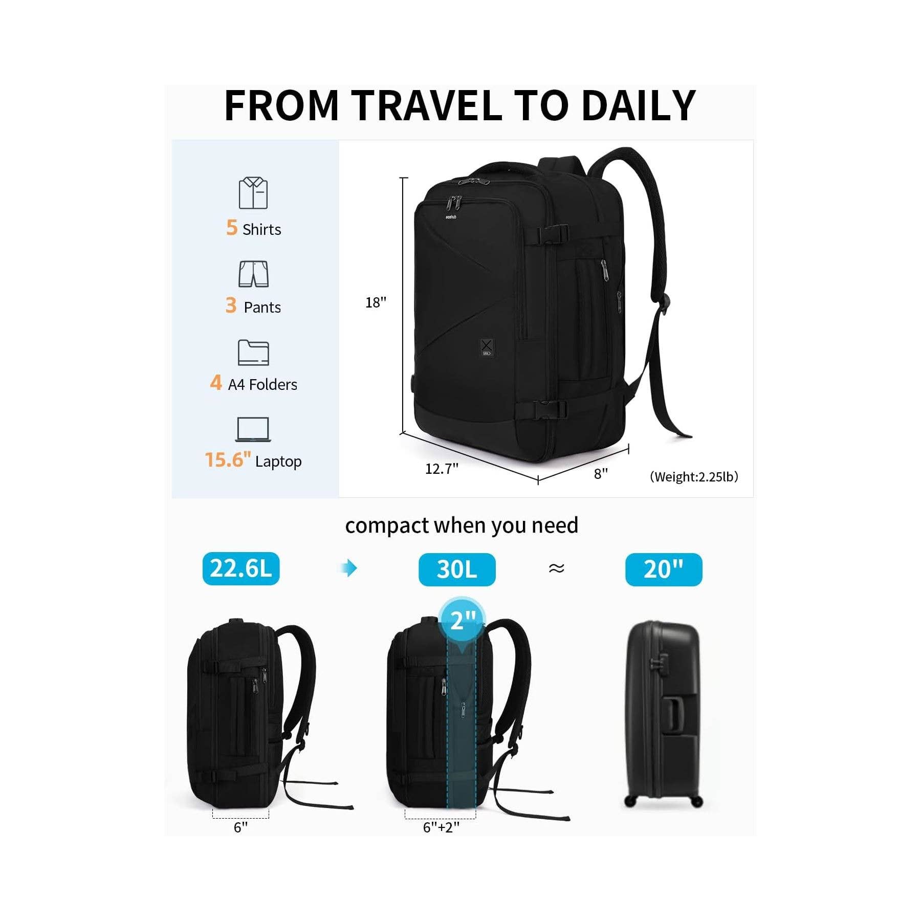 wandf - Vendita all'ingrosso Zaino - Unisex - Zaino da viaggio ECOHUB Carry On per laptop da 17 pollici, 12 tasche2