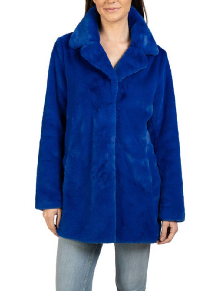ROYAL BLUE Love Token Mid-Length Faux Fur Jacket for wholesale on Faire