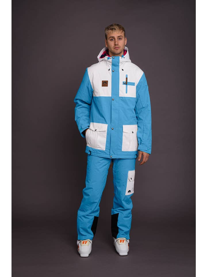 OOSC CLOTHING - Wholesale Screen Printed T-Shirt - Unisex - Yeh Man Men's Ski Snowboard Jacket - Blue & White