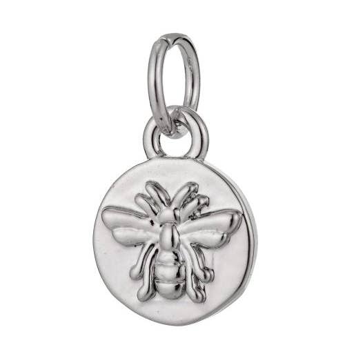 Dainty Bee Pendant Rhodium White Gold Queen Bee Charm Small Honeybee Coin CharmC-484 for wholesale by Aim Eternal