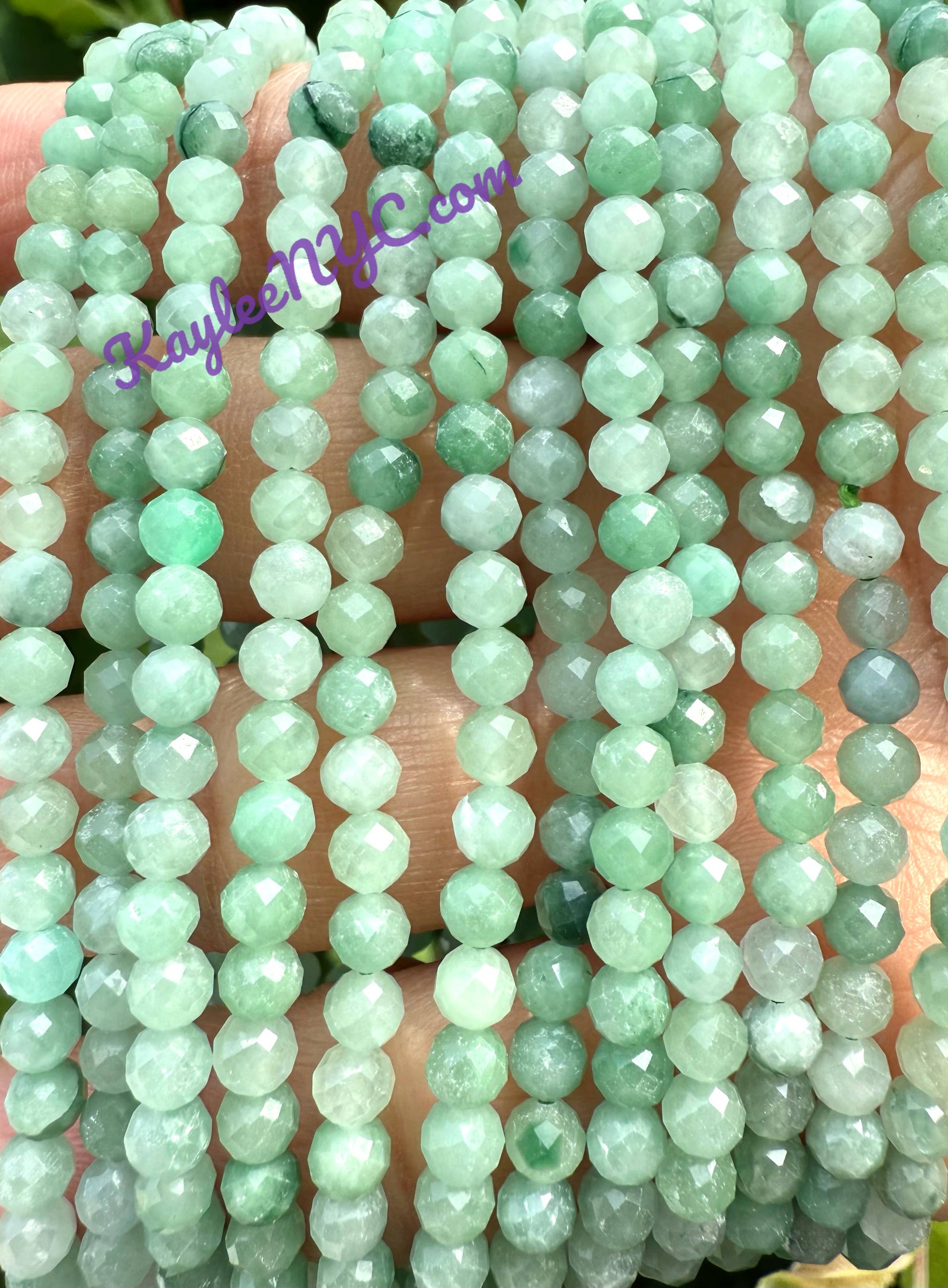 KayleeNYC - Wholesale Beaded Bracelet - 4mm Faceted Natural Burma Jade Jadeite 7.5" Crystal Bracelet2
