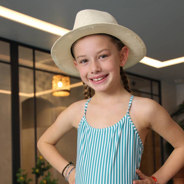 Badpak 1-delig Meisje Le petit Immergé aqua gestreept voor wholesale door Vendredi