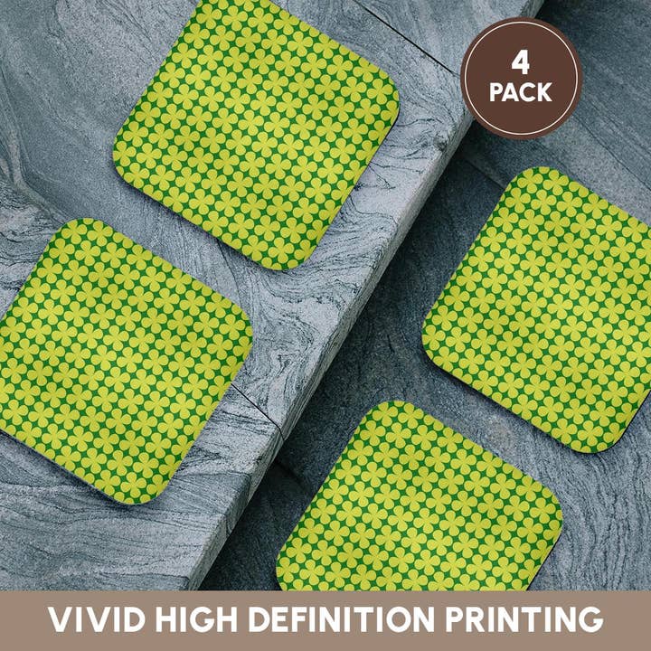 3dRose - Wholesale Coasters - 3dRose, Contemporary Light Green On Dark Green Four Leaf Clover Pattern, Coaster12