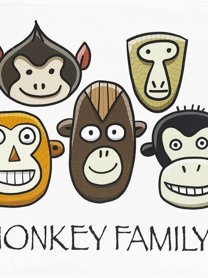 Grand torchon en coton The Monkey Family pour la vente par Half a Donkey