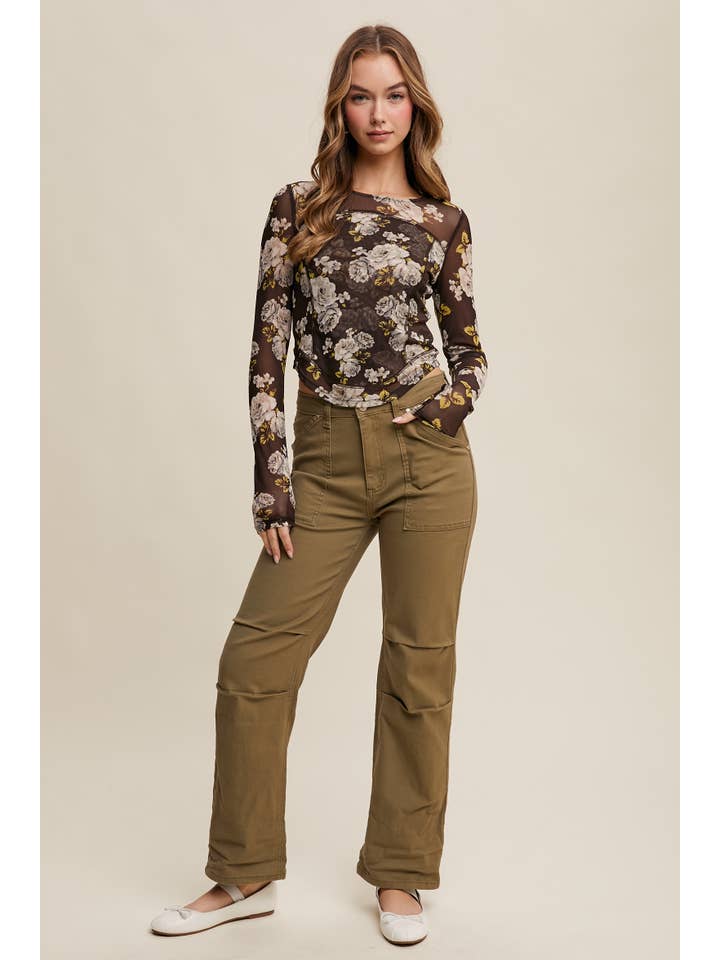 Listicle - Wholesale T-Shirt - Women's - Floral Mesh Long Sleeve Layering Top56
