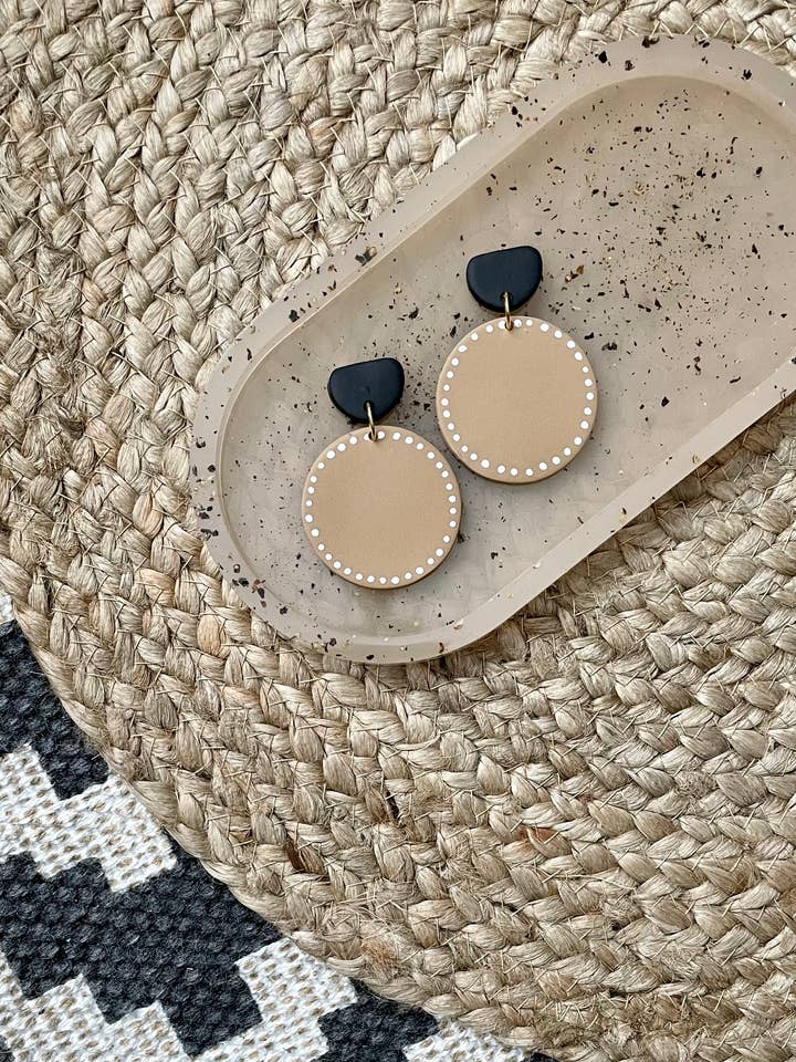 Hand-painted Latte Circle Polymer Clay for wholesale by Hooks and Clay