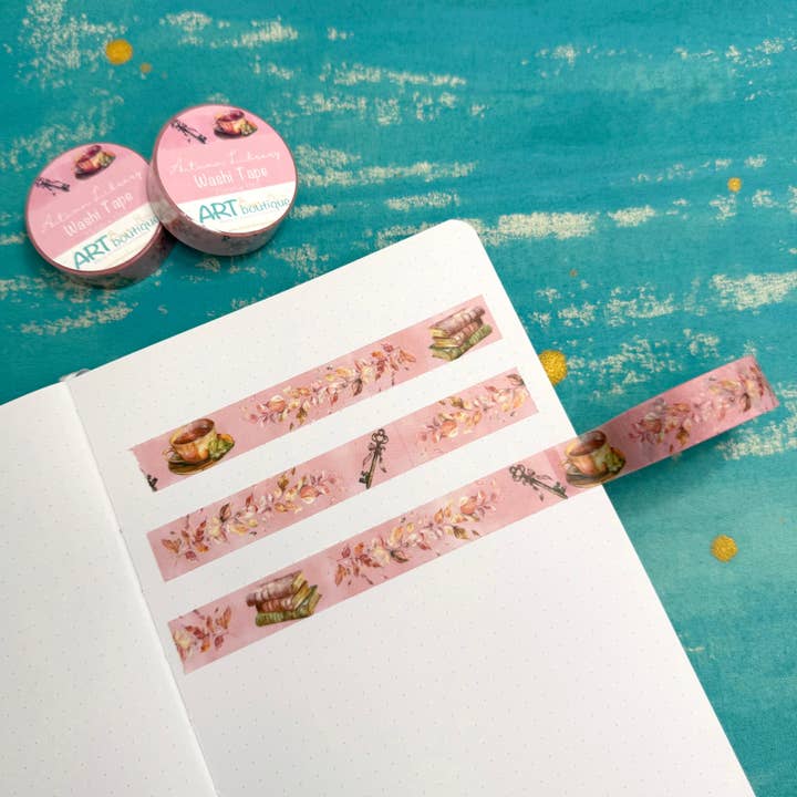 Autumn Library Pink Washi Tape – 15 mm Cozy Fall Decorative Tape for wholesale by Art Bujo Boutique