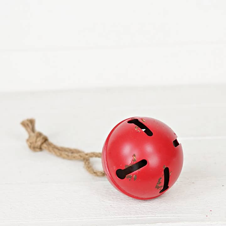 Impressive Enterprises, Inc. - Wholesale Ornament - M9970-Aged Finish Metal Bell w.Jute Loop-Red(4.75inx4.75inx7
